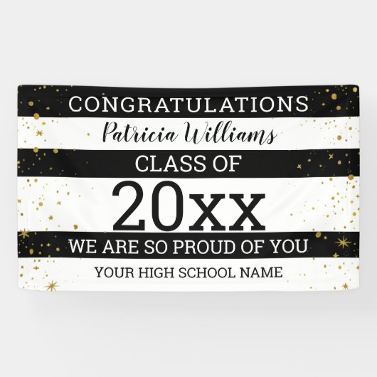 Zwart-witgoud Confetti Congrats Afstudeerder 2020 Spandoek (Horizontaal)