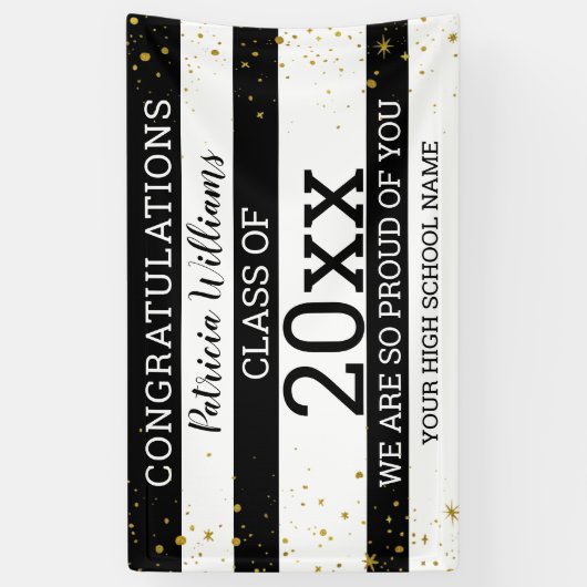 Zwart-witgoud Confetti Congrats Afstudeerder 2020 Spandoek (Verticaal)