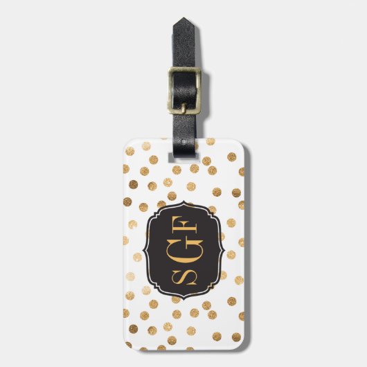 Zwart-witgoud Glitter City Stippen Monogram Bagagelabel (Voorkant verticaal)