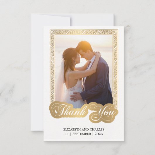 Zwart-witgoud lijst trouwfoto bedankkaart (Voorkant)
