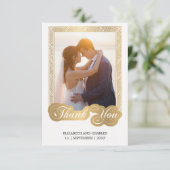 Zwart-witgoud lijst trouwfoto bedankkaart (Staand voorkant)