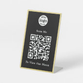 Zwart-witgoud Logo QR Code Restaurant Menu Reclamebord Met Voetstuk (Voorkant)