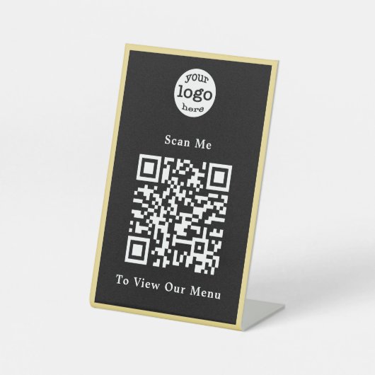 Zwart-witgoud Logo QR Code Restaurant Menu Reclamebord Met Voetstuk (Voorkant)