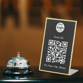 Zwart-witgoud Logo QR Code Restaurant Menu Reclamebord Met Voetstuk