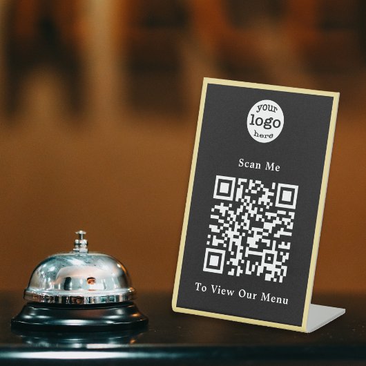 Zwart-witgoud Logo QR Code Restaurant Menu Reclamebord Met Voetstuk