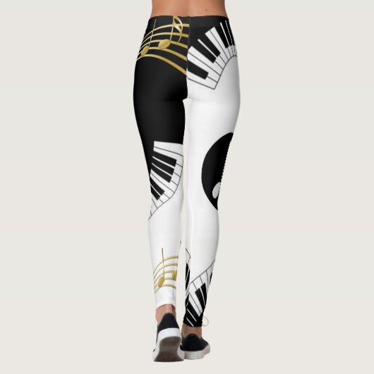 Zwart-witgoud Muzieknoten Leggings (Achterkant)
