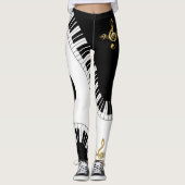 Zwart-witgoud Muzieknoten Leggings (Voorkant)