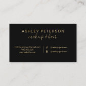 Zwart-witgoud penseelhaarmake-up typografie visitekaartje (Achterkant)
