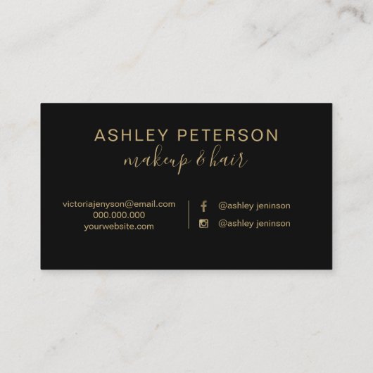 Zwart-witgoud penseelhaarmake-up typografie visitekaartje (Achterkant)