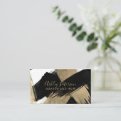 Zwart-witgoud penseelhaarmake-up typografie visitekaartje (Staand voorkant)