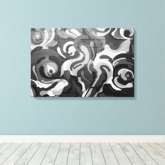 Zwart-witgrijs patroon in San Fran Canvas Afdruk (Insitu (Houten vloer))