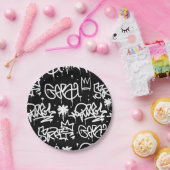 Zwart-witgrijs patroon papieren bordje (Feest)