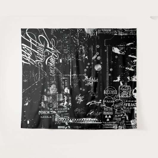 Zwart-witgrijs Wandkleed (Voorkant (horizontaal))