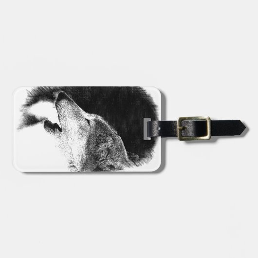 Zwart-witgrijs Wolf-schets Bagagelabel (Voorkant horizontaal)