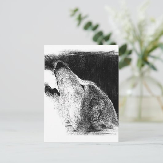 Zwart-witgrijs Wolf-schets Briefkaart (Staand voorkant)