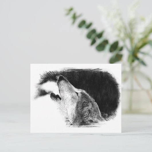 Zwart-witgrijs Wolf-schets Briefkaart (Staand voorkant)