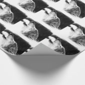 Zwart-witgrijs Wolf-schets Cadeaupapier (Hoek)
