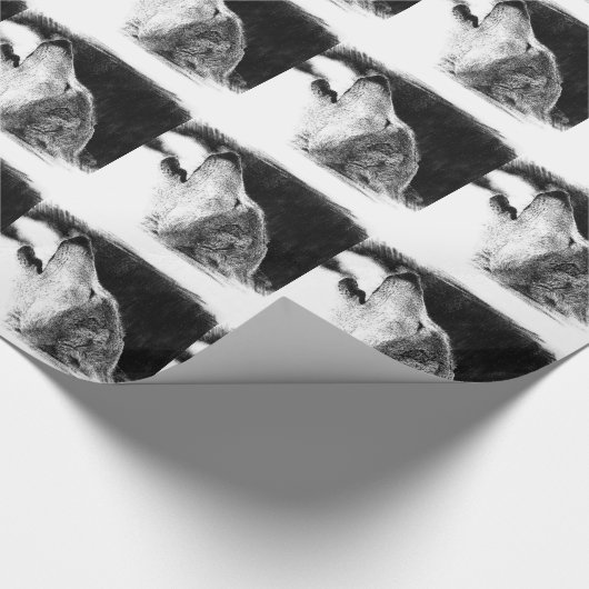 Zwart-witgrijs Wolf-schets Cadeaupapier (Hoek)