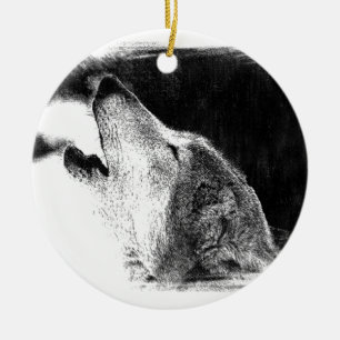 Zwart-witgrijs Wolf-schets Keramisch Ornament