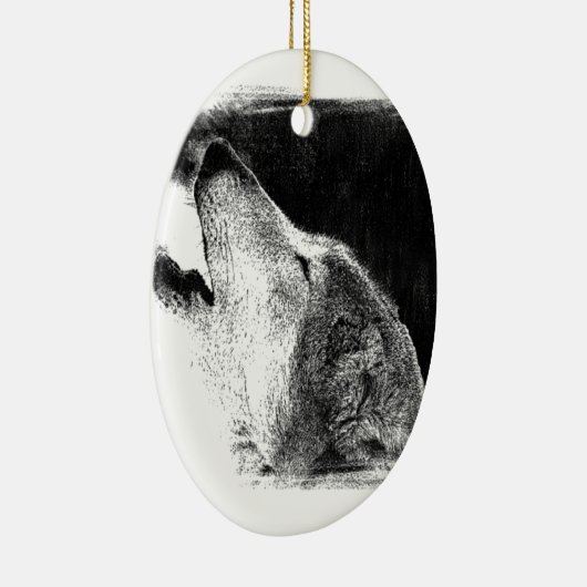 Zwart-witgrijs Wolf-schets Keramisch Ornament (Rechts)