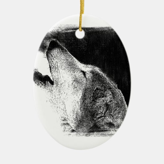 Zwart-witgrijs Wolf-schets Keramisch Ornament (Voorkant)