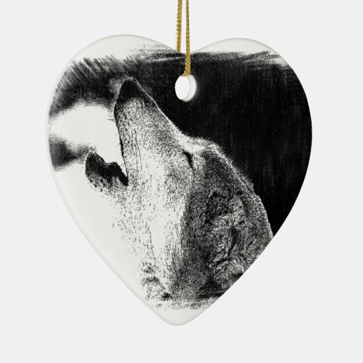 Zwart-witgrijs Wolf-schets Keramisch Ornament (Rechts)