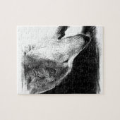 Zwart-witgrijs Wolf-schets Legpuzzel (Horizontaal)