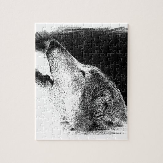 Zwart-witgrijs Wolf-schets Legpuzzel (Verticaal)