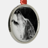 Zwart-witgrijs Wolf-schets Metalen Ornament (Rechts)
