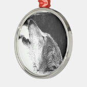 Zwart-witgrijs Wolf-schets Metalen Ornament (Links)