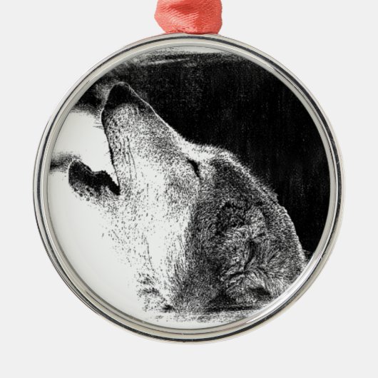 Zwart-witgrijs Wolf-schets Metalen Ornament (Voorkant)