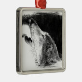 Zwart-witgrijs Wolf-schets Metalen Ornament (Rechts)