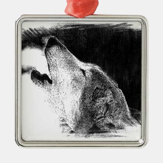 Zwart-witgrijs Wolf-schets Metalen Ornament (Voorkant)