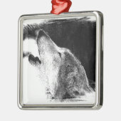 Zwart-witgrijs Wolf-schets Metalen Ornament (Links)