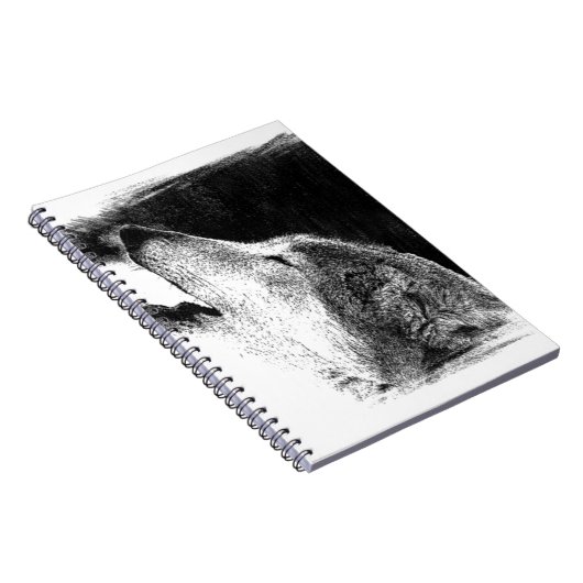 Zwart-witgrijs Wolf-schets Notitieboek (Rechterzijde)