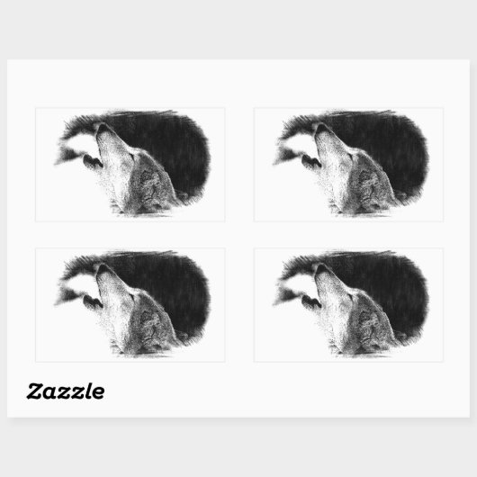 Zwart-witgrijs Wolf-schets Rechthoekige Sticker (Vel)
