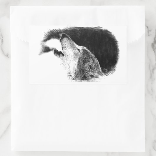 Zwart-witgrijs Wolf-schets Rechthoekige Sticker (Tas)
