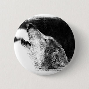 Zwart-witgrijs Wolf-schets Ronde Button 5,7 Cm