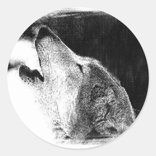Zwart-witgrijs Wolf-schets Ronde Sticker (Voorkant)