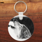 Zwart-witgrijs Wolf-schets Sleutelhanger (Voorkant)