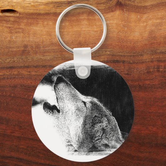 Zwart-witgrijs Wolf-schets Sleutelhanger (Voorkant)