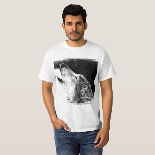 Zwart-witgrijs Wolf-schets T-shirt (Voorkant volledig)