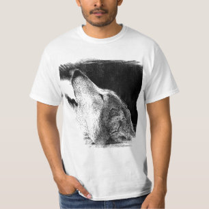 Zwart-witgrijs Wolf-schets T-shirt