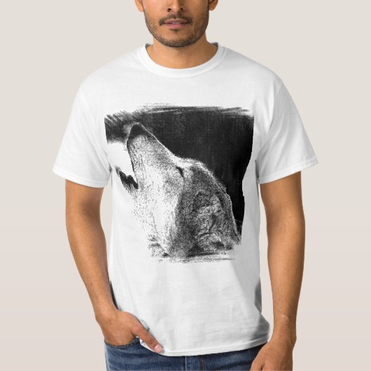 Zwart-witgrijs Wolf-schets T-shirt (Voorkant)