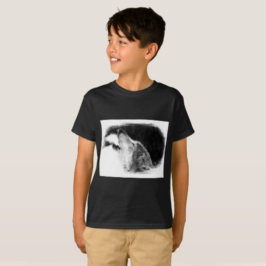 Zwart-witgrijs Wolf-schets T-shirt (Voorkant volledig)