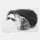 Zwart-witgrijs Wolf-schets Theedoek (Horizontaal)