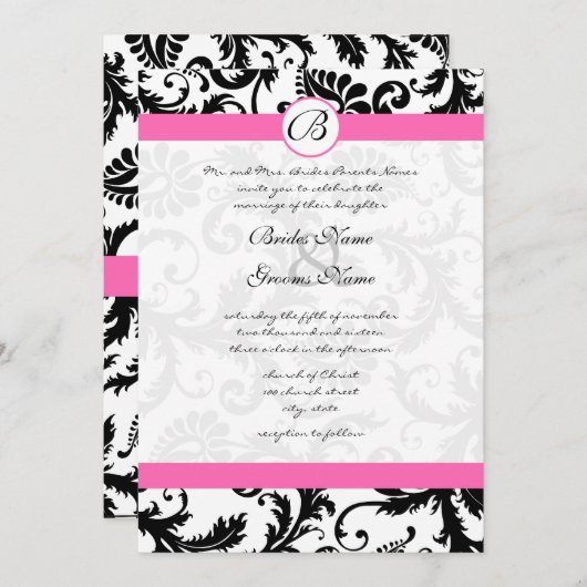 Zwart-witgrijze riemen warmroze sierstrip kaart (Voorkant / Achterkant)