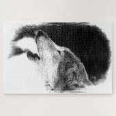 Zwart-witgrijze Wolf Schetch Kunstwerk Dierkunst Legpuzzel (Horizontaal)