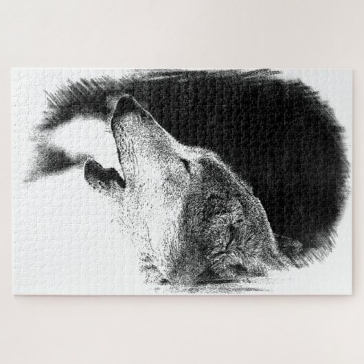 Zwart-witgrijze Wolf Schetch Kunstwerk Dierkunst Legpuzzel (Horizontaal)
