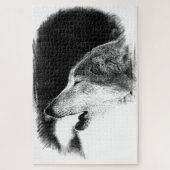Zwart-witgrijze Wolf Schetch Kunstwerk Dierkunst Legpuzzel (Verticaal)